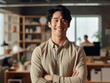 © Viktor - Confident handsome and successful asian man smiling and looking determined. Generative AI
