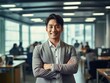 © Neural Pixels - Confident handsome and successful asian man smiling and looking determined. Generative AI