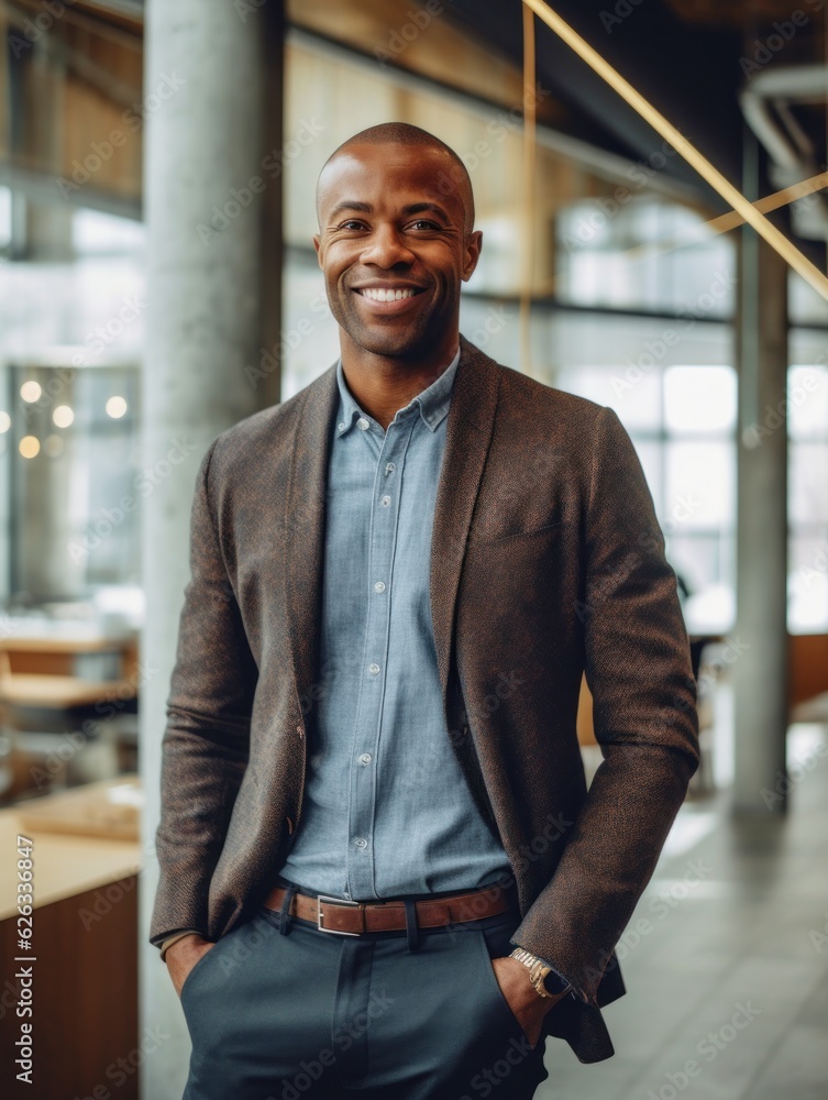 Smiling happy afro american man looking at camera. Generative AI Stock ...