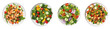 © losmostachos - Rich plates of salad from green leaves mix and vegetables with avocado or eggs, chicken and shrimps isolated on transparent background
