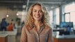 © Neural Pixels - Portrait of happy woman smiling standing in modern office space