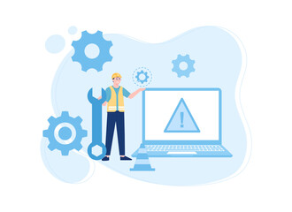 IT support is fixing software errors concept flat illustration