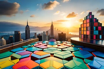 Wall Mural - city skyline at sunset