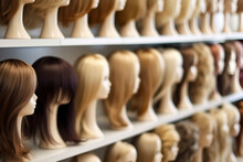 Selection Of Female Wigs In Shop