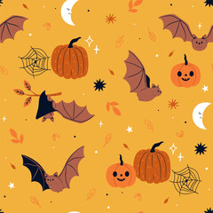 Canvas Print - Seamless pattern with bats and pumpkins. Vector graphics.