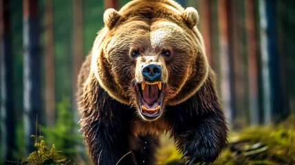 angry running bear in the forest, made with generative ai