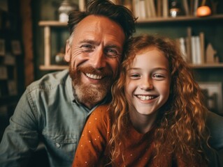 Happy Father Day. Father and daughter smiling happily. Generative AI