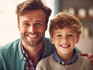 Happy Father Day. Father and son smiling happily. Generative AI