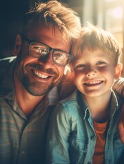 Wall Mural - Happy Father Day. Father and son smiling happily. Generative AI