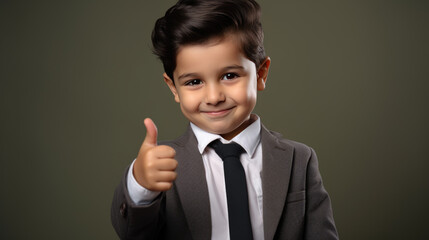 Poster - Little boy holding his thumb up against a dark background.