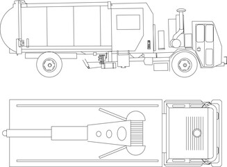 Wall Mural - Vector sketch illustration of a large garbage truck car design with a dump truck