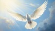Holy Spirit, White dove flying in the sky, God's radiance, Generative AI