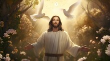Jesus On The Cross In Prayer, God's Light, The Holy Spirit Generative AI