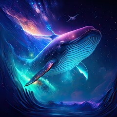 Wall Mural - Whale in deep space. 3d vector illustration. Graphic concept for your design generative AI