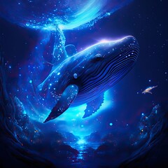 Wall Mural - Whale in the sea. Underwater world. 3D rendering AI generated