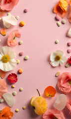 Wall Mural - Floral vertical background with copy space. Flowers, botanical mock up. wallpaper for smartphone. Template for product presentation, ads, social networks. Generative ai