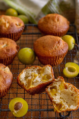 Wall Mural - Sweet fluffy ricotta muffins with green plums greengages