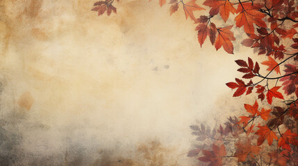 Wall Mural - Grunge background with autumn leaves and rowan, generative AI