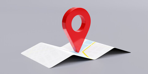 Poster - City Map and red pin pointer location isolated on grey. Travel navigation GPS concept.