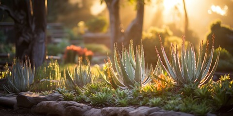 Wall Mural - AI Generated. AI Generative. Nature outdoor plant healthy medicine aloe vera at house garden background. Graphic Art