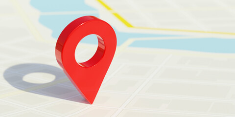 Poster - City map and red pin pointer location. Travel navigation GPS concept.