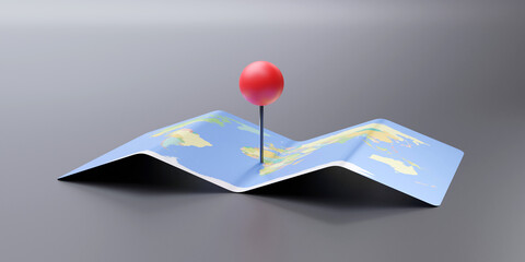 Sticker - Red pin pointer location on World Map above view, Travel navigation GPS concept..