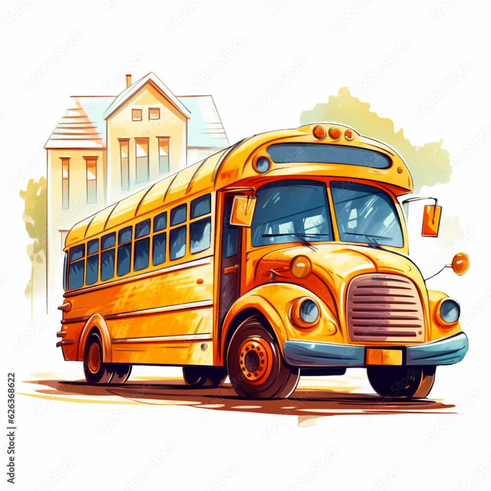 school bus waiting for children at bus stop cartoon style Stock ...