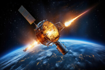 Wall Mural - a stunning view of a spacecraft floating gracefully in the vastness of space, with the earth in the 