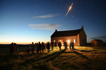 Wall Mural - a time-lapse image of a meteor shower streaking across the night sky, creating a celestial spectacle