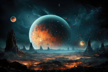 Wall Mural - a space probe venturing into the depths of the solar system, capturing detailed images of distant pl