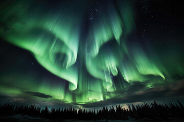 the surreal sight of an aurora dancing in the polar skies, painting the darkness with vibrant hues a