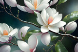 Fototapeta Fototapeta w kwiaty na ścianę - Biała magnolia abstrakcja kwiaty. Generative AI
