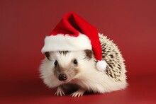 Santa's Little Helper: A Hedgehog In A Santa Claus Hat Embraces The Christmas Spirit With Prickly Enthusiasm