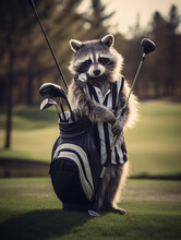 A Raccoon Dressed Up As A Golfer On A Golf Course | Generative AI