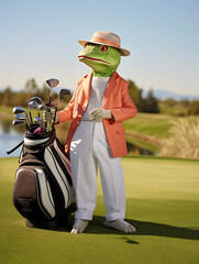 Wall Mural - A Lizard Dressed up as a Golfer on a Golf Course | Generative AI