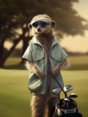 Wall Mural - A Meerkat Dressed up as a Golfer on a Golf Course | Generative AI