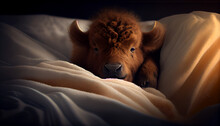 Cow Baby Sleeping On The Bed Generative By Ai 