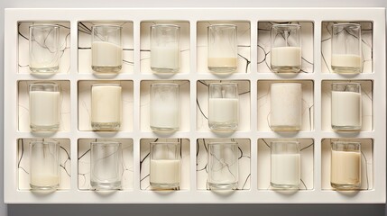 Canvas Print -  a display of many different types of milks and glasses.  generative ai