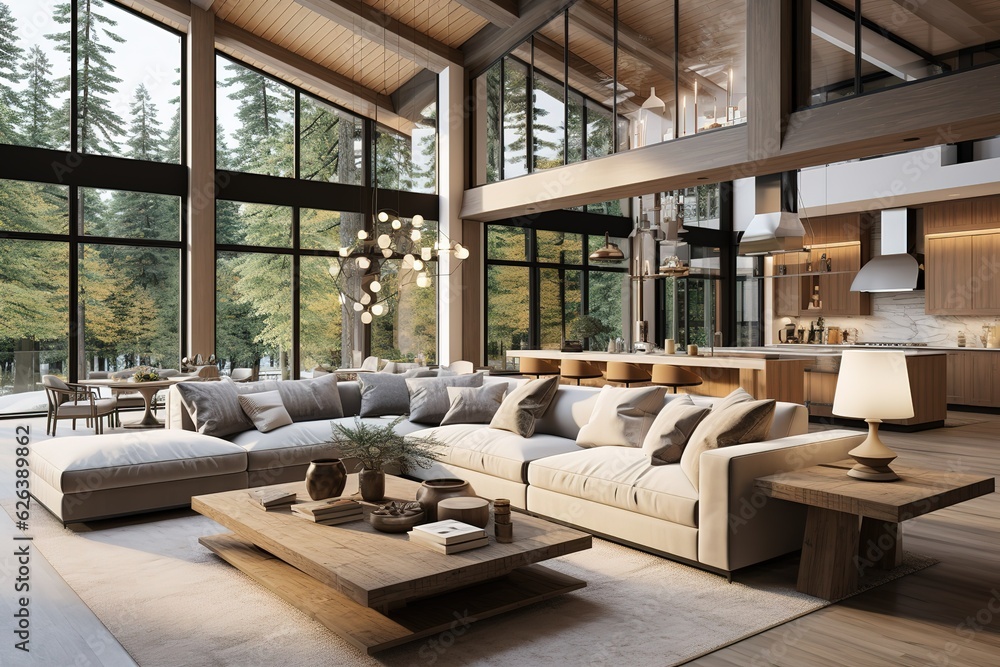 Elegant Simplicity living room interior in new modern home with open ...