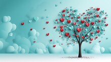  A Tree With Many Hearts On It In The Middle Of A Blue Background.  Generative Ai