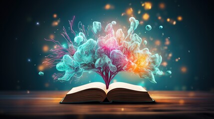  an open book with a colorful explosion of liquid coming out of it.  generative ai