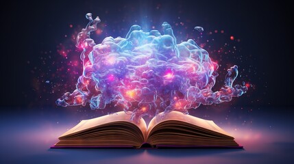  an open book with a colorful light coming out of it.  generative ai