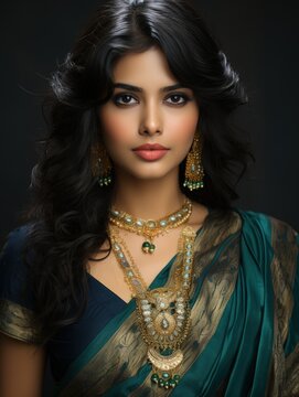 Beautiful girl from India with a point in traditional clothing