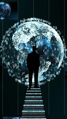 Canvas Print - Silhouette of a person with a globe. Vertical design in 9:16 ratio. Smartphone and social media ready.