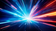 A background featuring light speed, hyperspace, and space warp. Colorful streaks of light converge towards the event horizon, creating a captivating visual display 