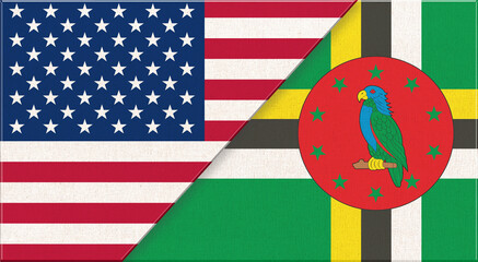 Wall Mural - Flags of USA and Dominica. American and Dominicanational flags