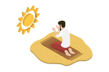 3D Isometric Flat  Conceptual Illustration of Praying Muslim Man