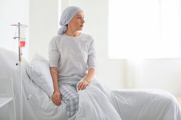 Wall Mural - Mature woman after chemotherapy in clinic