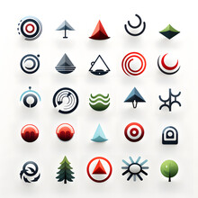 Several Circular And Abstract Shape Logo Sets On A White Background