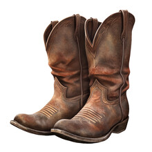 A Pair Of Weathered Cowboy Boots. Isolated Object, Transparent Background